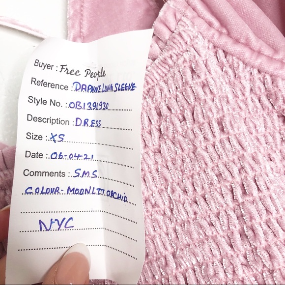 Free People Daphne Velvet Sleeve mini Dress Balloon ruffle sleeves blush pink - Picture 10 of 13